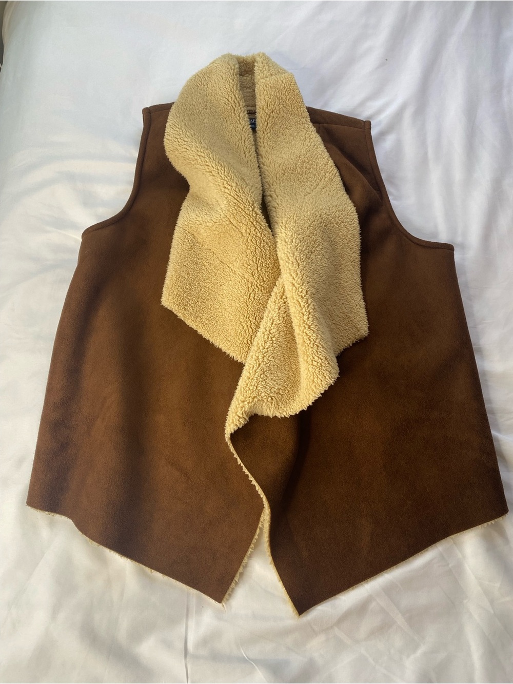 Chaps Brown Faux Suede Sherpa Drape collar western vest, Large